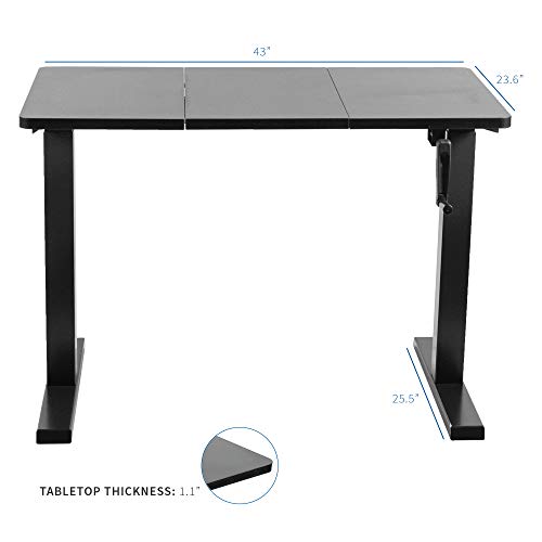 VIVO Manual 43 x 24 inch Stand Up Desk, 3 Section Table Top with Frame, Height Adjustable Standing Workstation with Foldable Handle, Black, DESK-MB43TB
