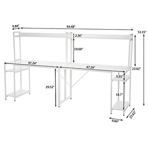 Vehpro Double Computer Desk for 2 People with Shelf Main Frame and Hutch Storage Shelves,Workstation Desk for Home Office (White)