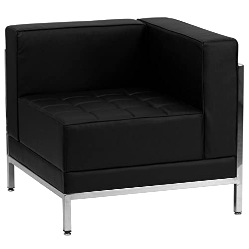 Offex Black Leather 7 Piece Sectional Reception Furniture Set