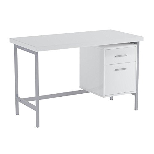 Monarch Specialties Contemporary Laptop Table with Drawer and File Cabinet Home & Office Computer Desk-Metal Legs, 48" L, White-Silver