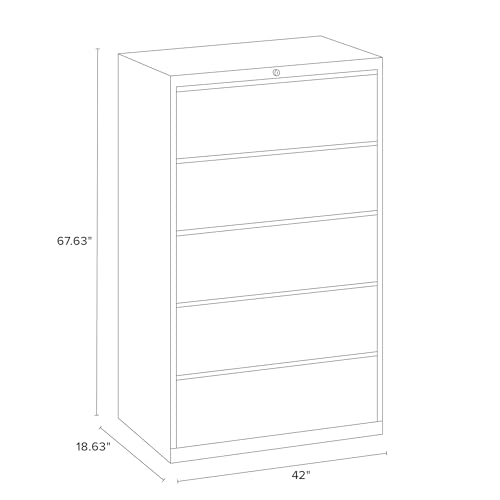 Hirsh Industries 42" 5-Drawer Metal Cabinet for Home/Office, Holds Letter/Legal/A4 Hanging Folders, Putty