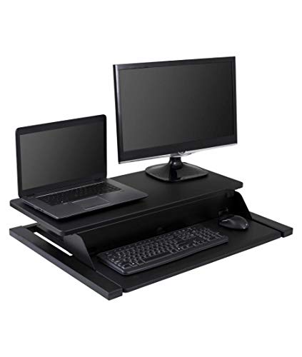 Stand Up Desk Store Power Pro Electric Adjustable Height Two Tier Standing Desk Converter (Black, 32" Wide)