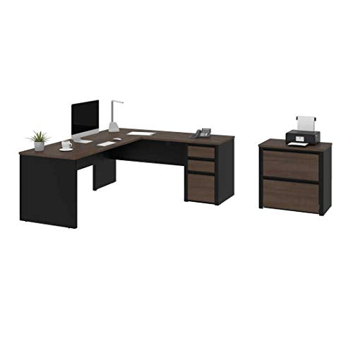 Bestar Connexion 5 Piece L Shaped Office Set in Antigua and Black