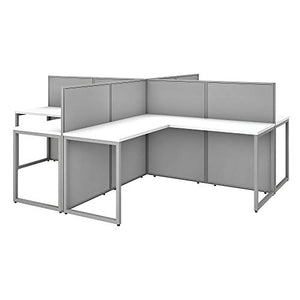 Bush Business Furniture Easy Office 4 Person L Shaped Cubicle Desk Workstation, 60W x 45H, Pure White