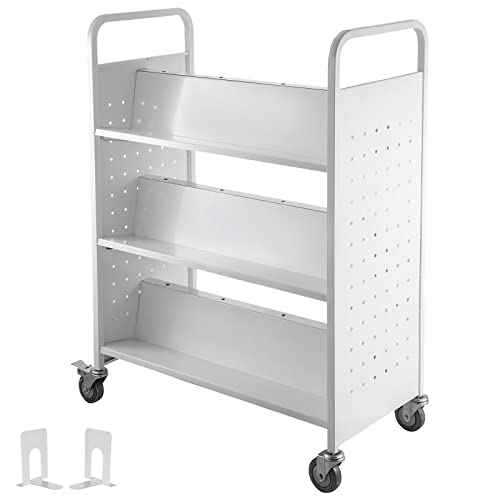 Zero One Book Cart 200LBS Double Sided Rolling Library Cart with Lockable Wheels