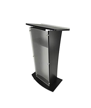 FixtureDisplays Acrylic Church Podium Pulpit with Black Wood Shelf and Cup Holder on Wheels