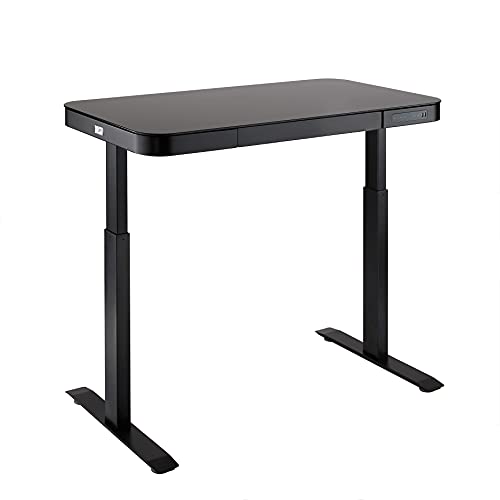 Seville Classics airLIFT Computer Desk Table, 47" Height Adjustable, Tempered Black Glass