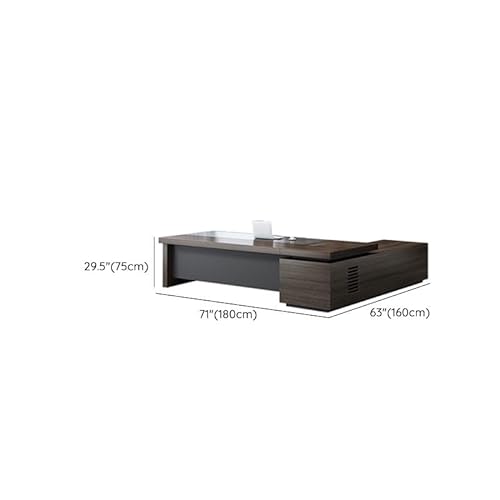 KWOKING Long Executive Desk Brown - Full Assembly Required - Office Furniture 71" L x 63" W x 30" H
