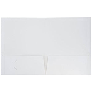JAM PAPER Laminated Two Pocket Glossy School Folders - Letter Size - High Gloss White - Bulk 100/Box