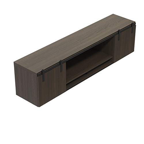 Mirella 72" Wall Mounted Hutch with Sliding Wood Doors in Southern Tobacco