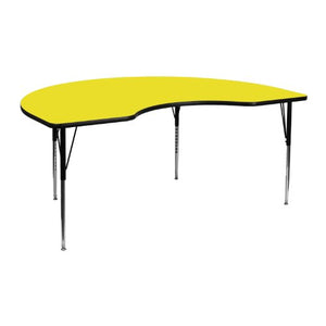 Flash Furniture 48''W x 72''L Kidney Yellow HP Laminate Activity Table - Standard Height Adjustable Legs