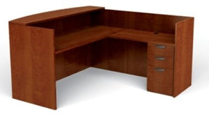 Offices To Go L Shaped Reception Desk with Drawers and Transaction Top - American Dark Cherry