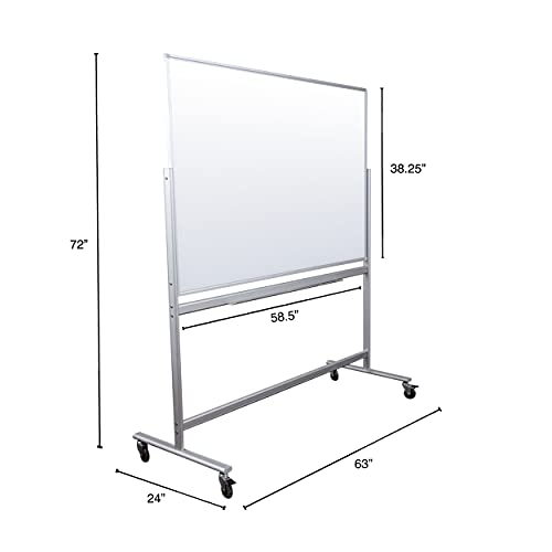 Stand Up Desk Store Rolling Double Sided Mobile Magnetic Glass Marker Dry Erase Board (60" X 40")