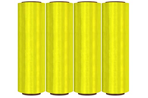 MMBM Tinted Stretch Wrap, 18 Inch x 1500 Feet, 80 Gauge, 8 Pack, Yellow Colored Plastic Cling, Stretch Film Rolls, for Color Coding Moving Packing Pallets