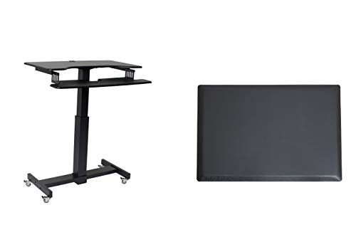 Rocelco 40" Height Adjustable Mobile Standing Desk, Sit Stand Home Office School Computer Workstation Riser with Anti Fatigue Mat, Dual Monitor Keyboard Tray Gas Spring, Black (R MSD-40-MAFM)