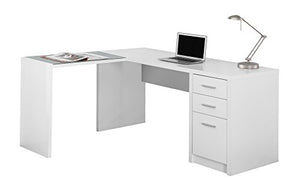 Candace & Basil Computer Desk - White Corner with Tempered Glass