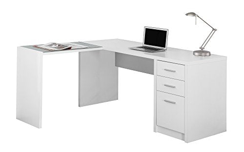 Candace & Basil Computer Desk - White Corner with Tempered Glass