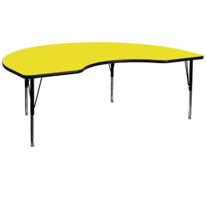 Flash Furniture 48''W x 96''L Kidney Yellow HP Laminate Activity Table - Height Adjustable Short Legs