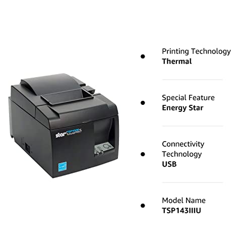 Star Micronics TSP143IIIU Thermal POS Receipt Printer, Charcoal Grey - Mfi-USB Connectivity, 203 dpi, Auto-Cutter