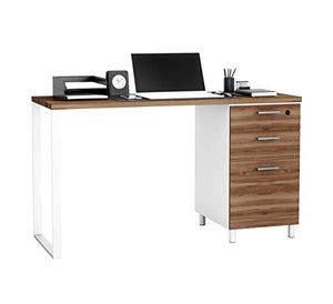 Milano Home & Office Computer Desk with 3 Detachable Locked Drawers (Cass Walnut/White)