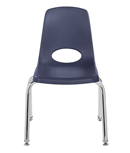 Factory Direct Partners - 10364-NV -10364 14" School Stack Chair, Stacking Student Seat with Chromed Steel Legs and Nylon Swivel Glides; for in-Home Learning or Classroom - Navy (6-Pack)