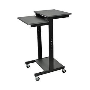 Luxor Adjustable Height Multipurpose Lightweight Rolling Presentation Workstation with 3 Shelves - Black, Perfect for School, Classroom, Office and More