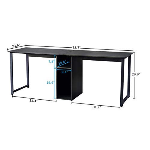 Home Office Desk 2-Person Office Desk, Large Double Workstation Desk Writing Desk with Storage Dual Study Desk 2-Person Computer Desk, Home Desk Writing Desk with Shared Storage, Easy Assembly (Black)