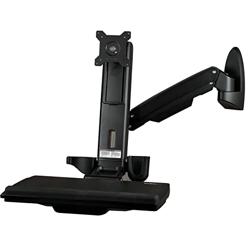 StarTech.com Wall Mount Workstation - Articulating Full Motion Standing Desk with Ergonomic Height Adjustable Monitor & Keyboard Tray Arm-Mouse & Scanner Holders-Single VESA Display (WALLSTS1),black