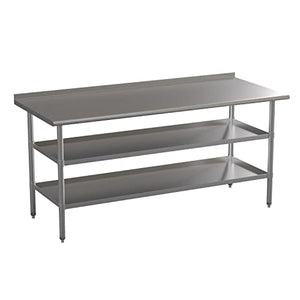 Flash Furniture Stainless Steel Work Table with Backsplash and Undershelves - 72"W x 30"D x 34.5"H, NSF