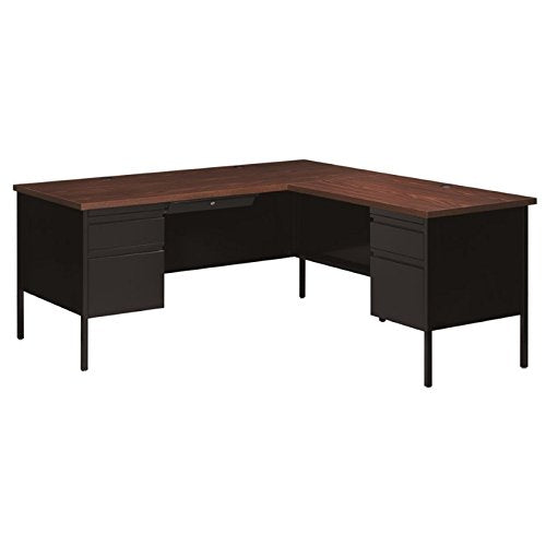 HL10000 Series Computer Desk Laptop Table L-Shape Right Orientation Double Pedestal Writing Desk Home Office Workstation Metal, Black and Walnut