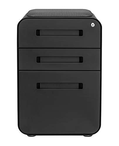 Laura Davidson Furniture STOCKPILE Curve Seated 3-Drawer Mobile File Cabinet - Black Metal Filing Cabinet