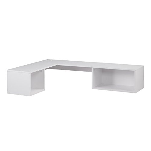 Southern Enterprises Flynn Floating Wall Mount Corner Desk - Storage Cubbies - Pure White Finish