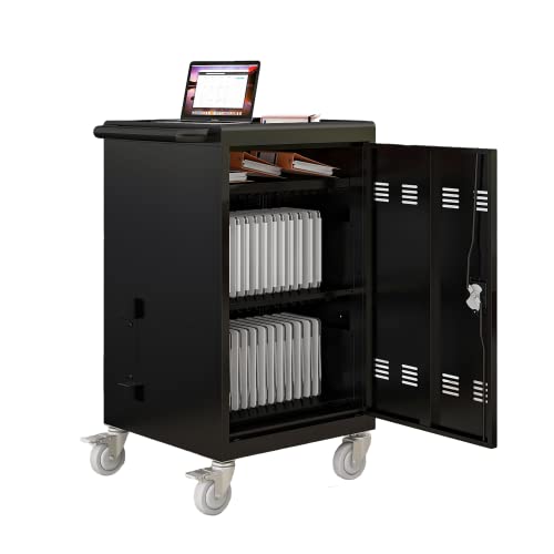Laptop Storage Rack for Multiple Laptops, Storage for A Total of 30 Devices, Mobile Charging Cabinet and Cart for Tablets and Laptops Up to 17" Screen Size.
