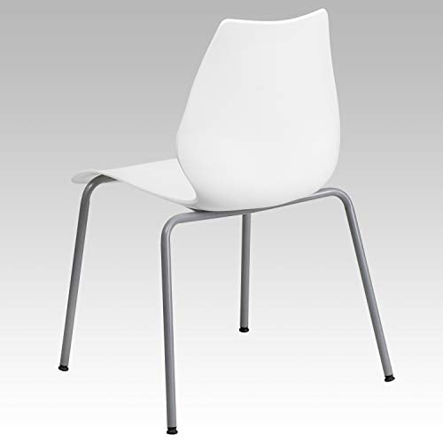 Flash Furniture Stack Chair 5 Pack - 770 lb. Capacity, White with Lumbar Support & Silver Frame