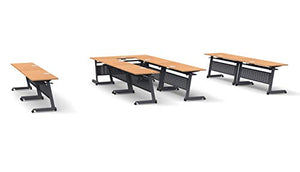 Team Tables 18 Person Training Model 5644 Folding Tables with Z-Base, Modesty Panel, Shelf, Power+USB Outlet