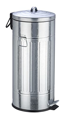 WENKO Step Trash Can with Lid and Pedal, Retro Metal Garbage Bin, for Kitchen, Office, Outdoor, Soft Close, 7.93 Gal, 12.2 x 27.17 x 12.2 in, Gray