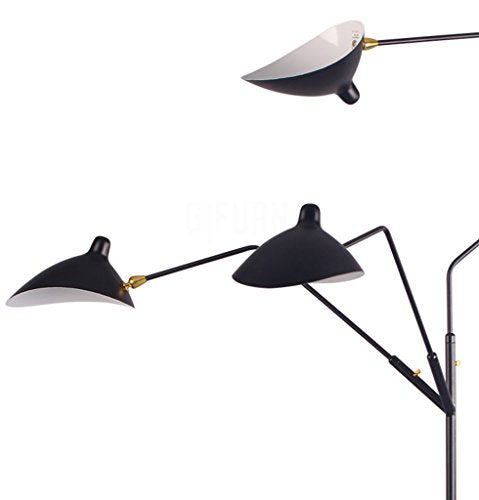 Scandinavian Style 3 Rotating Arms Carbonized Steel Black Mid Century Floor Lamp