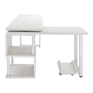 FCH L-Shaped Computer Desk with Storage Shelf White