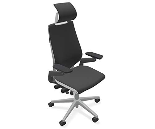 Steelcase Gesture Task Chair with Headrest - Licorice Fabric, Platinum Frame