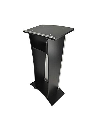 FixtureDisplays Acrylic Church Podium Pulpit with Black Wood Shelf and Cup Holder on Wheels
