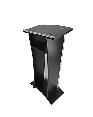 FixtureDisplays Black Wood Church Podium with Frost Acrylic Front Panel, 46" Tall Pulpit Lectern - Optional Christian Cross Decor - Easy Assembly (1803-5-BLACK+1803CROSS-NPF)