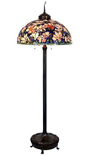 HT Tiffany Style Floor Lamp 28 Inch Wide Magnolia Flower Design Stained Glass Shade 6-Light Bronze Base