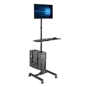 Tripp Lite Mobile Workstation with Monitor Mount for Displays 17” to 32”, Mobile Computer Stand with Monitor Mount/Keyboard Tray/Hand Rest, Black, 5 Year Warranty (DMCS1732S)