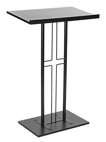 Displays2go Cross Podium, Floor Standing Pulpit, Slanted Top, Steel/Wood Base, Black