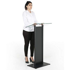 M&T Displays Clear Glass Conference Podium Stand with Aluminum Front Panel - 43.9" Height