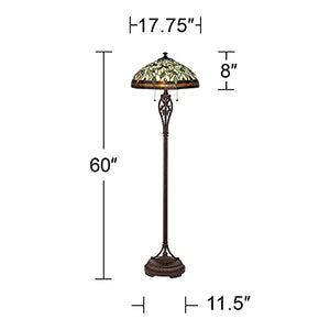 Robert Louis Tiffany Victorian Tiffany Style Floor Standing Lamp 60" Tall - Bronze Gold Amber Green Stained Glass