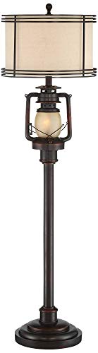 Barnes and Ivy Rustic Industrial Farmhouse Floor Lamp with Night Light - 63" Tall Bronze Drum Shade