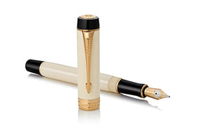 PARKER Duofold Centennial Fountain Pen, Classic Ivory & Black, Medium Solid Gold Nib, Black Ink and Convertor (1931392)