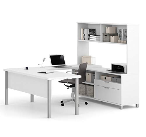 Bestar Pro-Linea U-Desk with Hutch, White