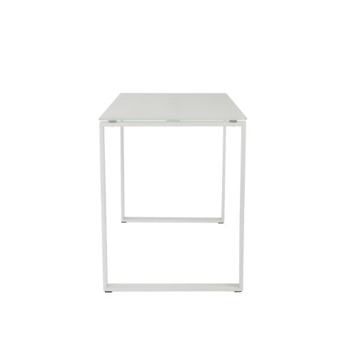 Euro Style Diego Pure White Glass Top Desk with White Powder Coated Steel Base